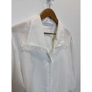 Vintage Blouse Large White 90s 80s Secretary Lace Collar Size Large / XL